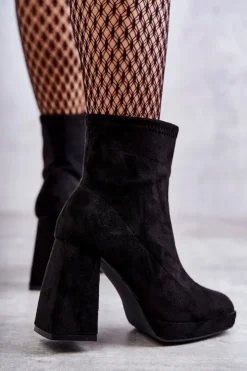 Damskie Boto Damskie Zamszowe Botki Na Obcasie Czarne Ramira