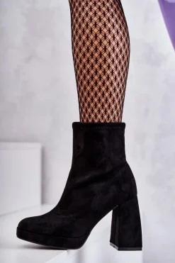 Damskie Boto Damskie Zamszowe Botki Na Obcasie Czarne Ramira