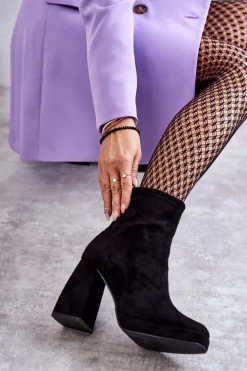 Damskie Boto Damskie Zamszowe Botki Na Obcasie Czarne Ramira