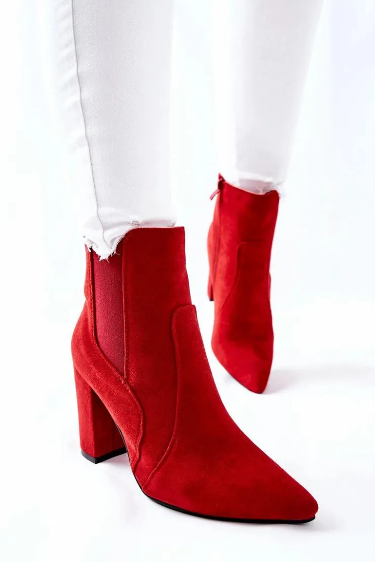 Online Boto Damskie Zamszowe Botki Na Słupku Czerwone Kastren