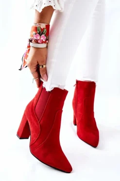 Online Boto Damskie Zamszowe Botki Na Słupku Czerwone Kastren