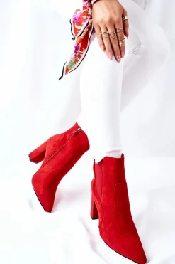 Online Boto Damskie Zamszowe Botki Na Słupku Czerwone Kastren