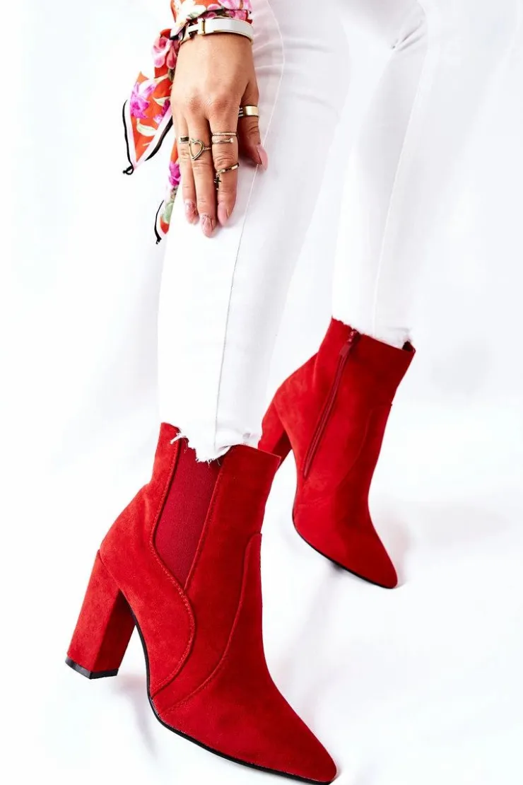 Online Boto Damskie Zamszowe Botki Na Słupku Czerwone Kastren