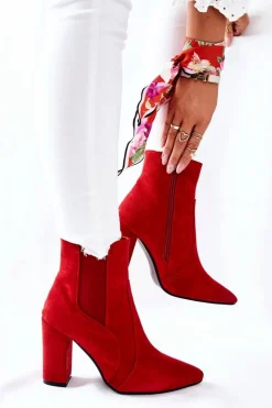 Online Boto Damskie Zamszowe Botki Na Słupku Czerwone Kastren