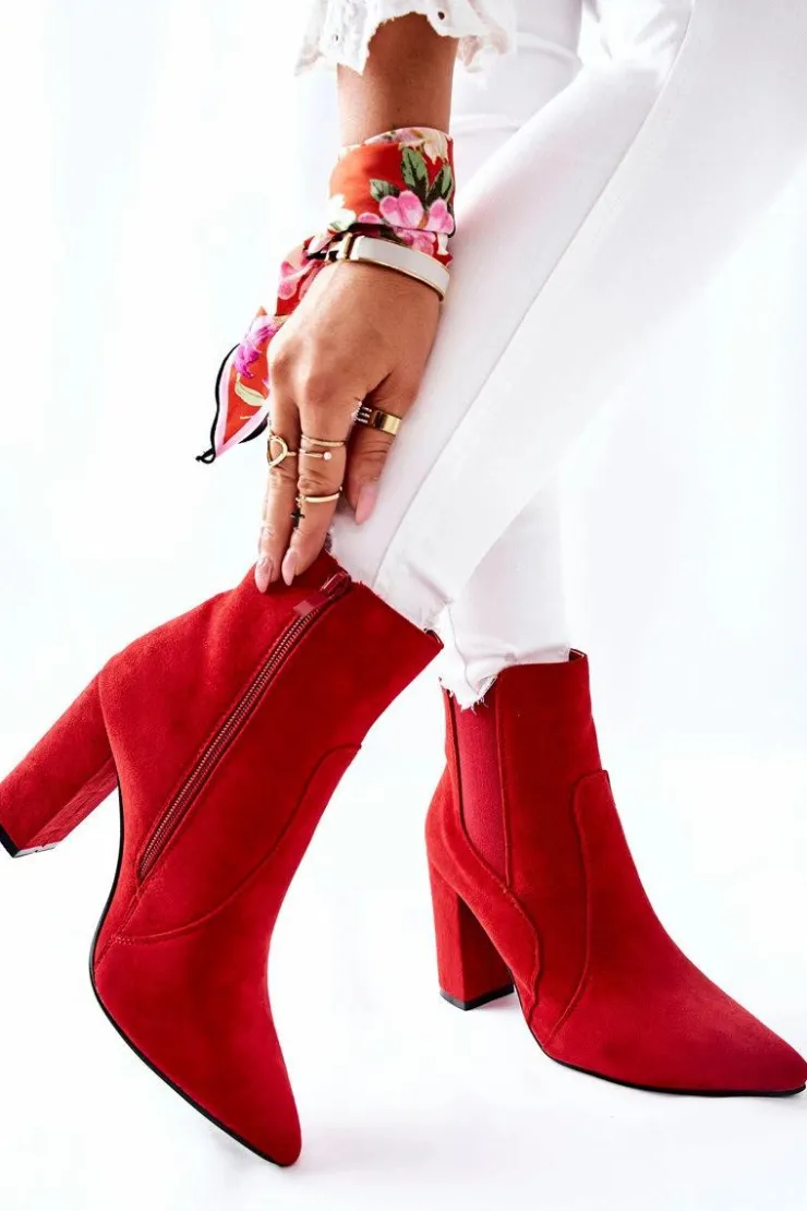 Online Boto Damskie Zamszowe Botki Na Słupku Czerwone Kastren