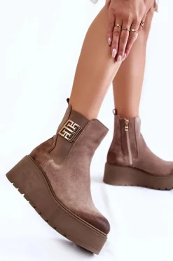 Damskie Boto Damskie Zamszowe Botki Na Masywnej Platformie Jasnobrązowe Savira