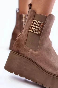 Damskie Boto Damskie Zamszowe Botki Na Masywnej Platformie Jasnobrązowe Savira