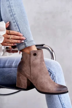 Damskie Boto Damskie Zamszowe Botki Na Suwak La.Fi 260039DTA-SU Beżowe