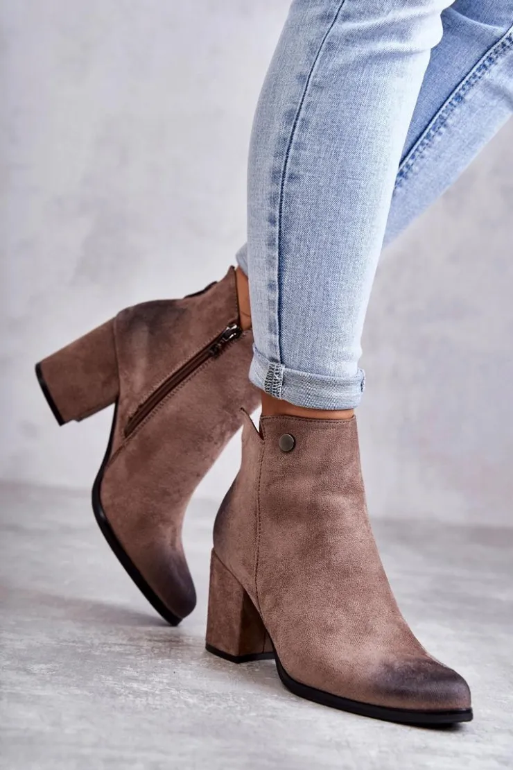 Damskie Boto Damskie Zamszowe Botki Na Suwak La.Fi 260039DTA-SU Beżowe