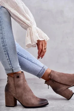 Damskie Boto Damskie Zamszowe Botki Na Suwak La.Fi 260039DTA-SU Beżowe