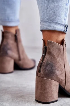 Damskie Boto Damskie Zamszowe Botki Na Suwak La.Fi 260039DTA-SU Beżowe