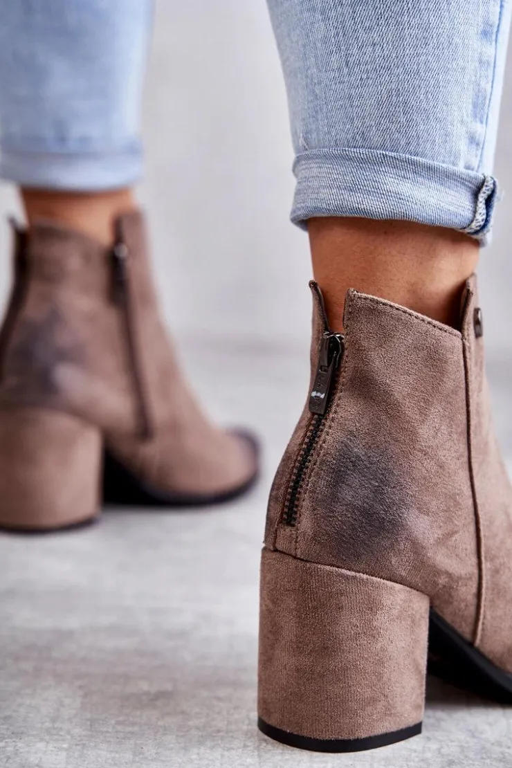 Damskie Boto Damskie Zamszowe Botki Na Suwak La.Fi 260039DTA-SU Beżowe