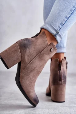 Damskie Boto Damskie Zamszowe Botki Na Suwak La.Fi 260039DTA-SU Beżowe