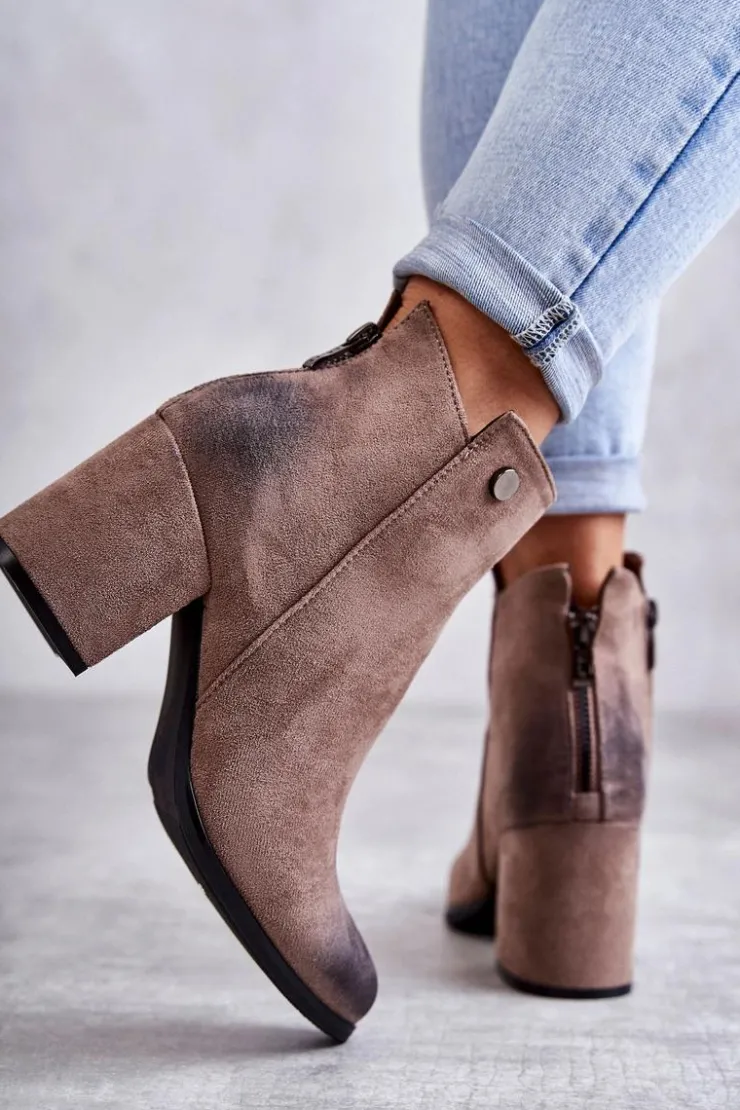 Damskie Boto Damskie Zamszowe Botki Na Suwak La.Fi 260039DTA-SU Beżowe