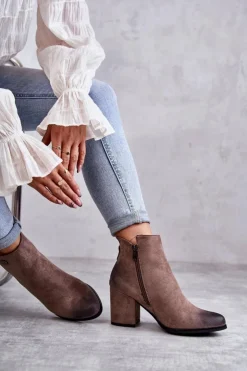 Damskie Boto Damskie Zamszowe Botki Na Suwak La.Fi 260039DTA-SU Beżowe