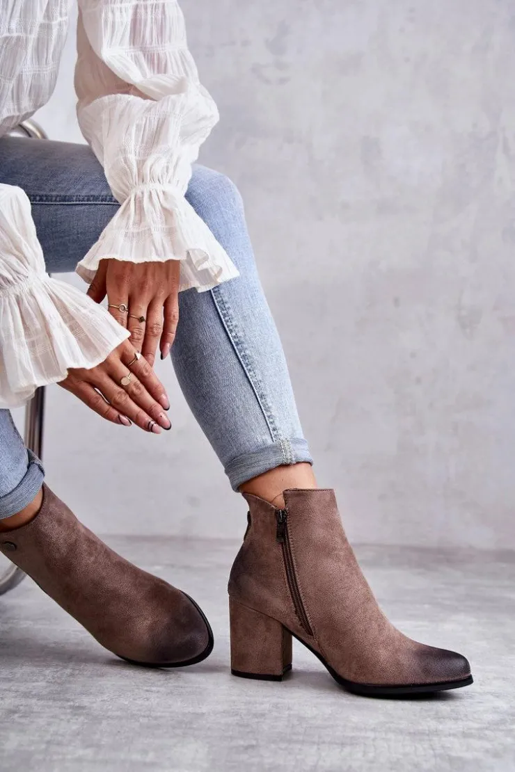 Damskie Boto Damskie Zamszowe Botki Na Suwak La.Fi 260039DTA-SU Beżowe