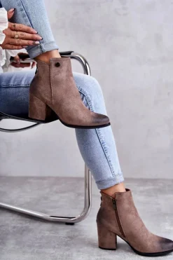 Damskie Boto Damskie Zamszowe Botki Na Suwak La.Fi 260039DTA-SU Beżowe