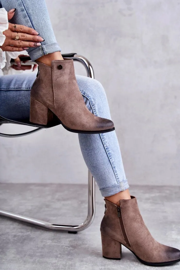 Damskie Boto Damskie Zamszowe Botki Na Suwak La.Fi 260039DTA-SU Beżowe