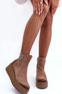 Boto Botki Na Koturnie|Botki Zimowe Damskie*Damskie Zamszowe Botki Na Masywnej Platformie Ciemnobeżowe Lemar Savira