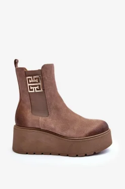 Boto Botki Na Koturnie|Botki Zimowe Damskie*Damskie Zamszowe Botki Na Masywnej Platformie Ciemnobeżowe Lemar Savira