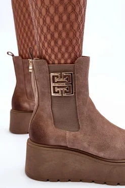 Boto Botki Na Koturnie|Botki Zimowe Damskie*Damskie Zamszowe Botki Na Masywnej Platformie Ciemnobeżowe Lemar Savira