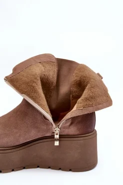 Boto Botki Na Koturnie|Botki Zimowe Damskie*Damskie Zamszowe Botki Na Masywnej Platformie Ciemnobeżowe Lemar Savira