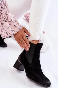 Outlet Boto Damskie Zamszowe Botki Na Obcasie Czarne Lemar Berit