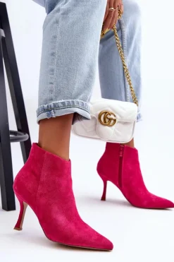 Damskie Boto Damskie Zamszowe Botki Na Szpilce Fuksja Merisa
