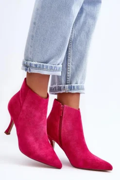 Damskie Boto Damskie Zamszowe Botki Na Szpilce Fuksja Merisa