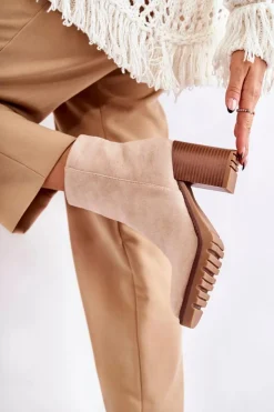 Damskie Boto Damskie Zamszowe Botki Na Słupku Z Suwakiem Beżowe Odette