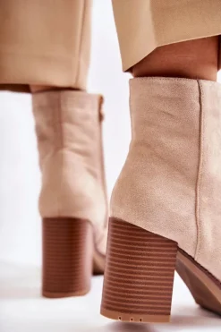 Damskie Boto Damskie Zamszowe Botki Na Słupku Z Suwakiem Beżowe Odette