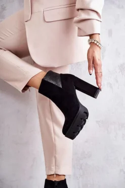 New Boto Damskie Zamszowe Botki Na Obcasie Czarne Maricruz