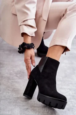New Boto Damskie Zamszowe Botki Na Obcasie Czarne Maricruz