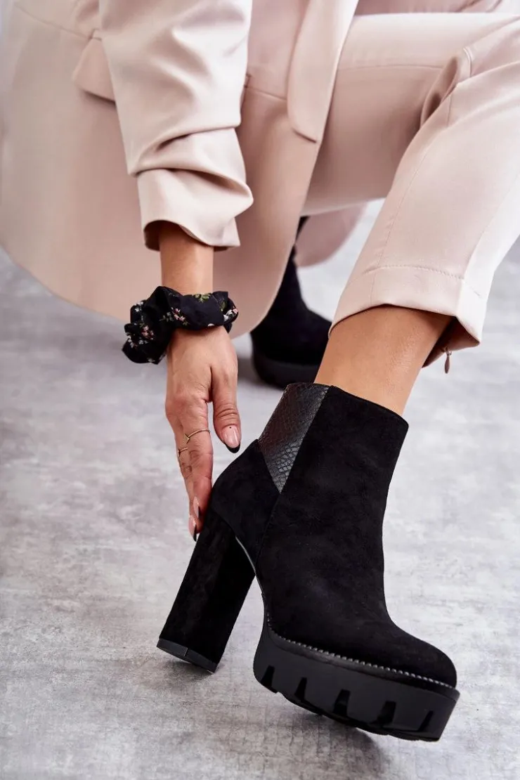 New Boto Damskie Zamszowe Botki Na Obcasie Czarne Maricruz