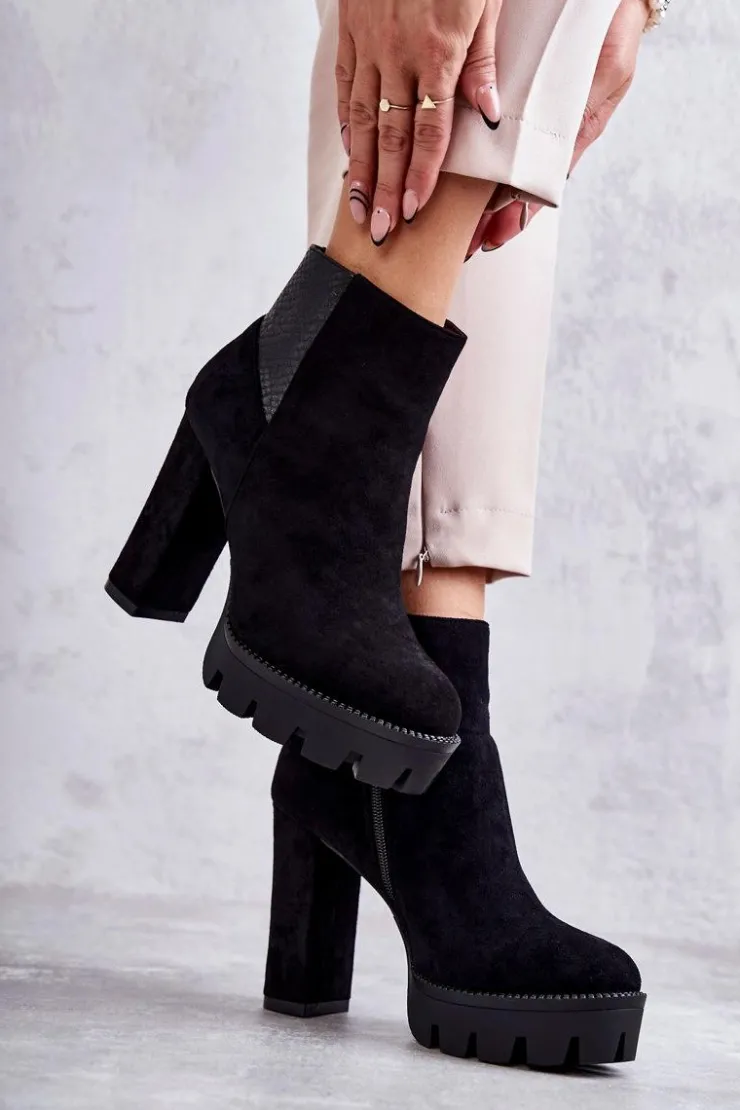 New Boto Damskie Zamszowe Botki Na Obcasie Czarne Maricruz