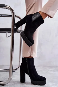 New Boto Damskie Zamszowe Botki Na Obcasie Czarne Maricruz