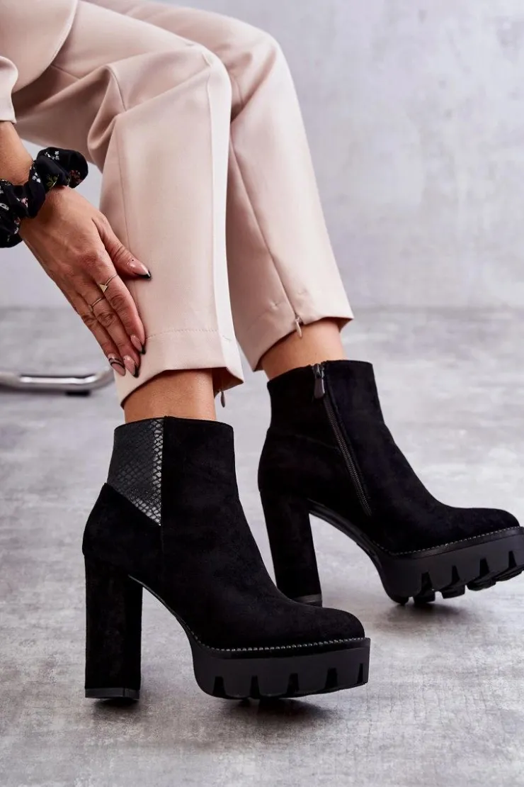 New Boto Damskie Zamszowe Botki Na Obcasie Czarne Maricruz