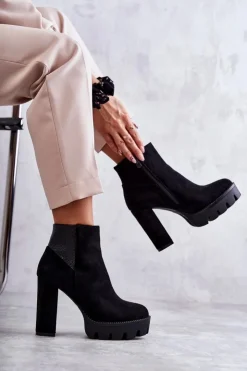 New Boto Damskie Zamszowe Botki Na Obcasie Czarne Maricruz