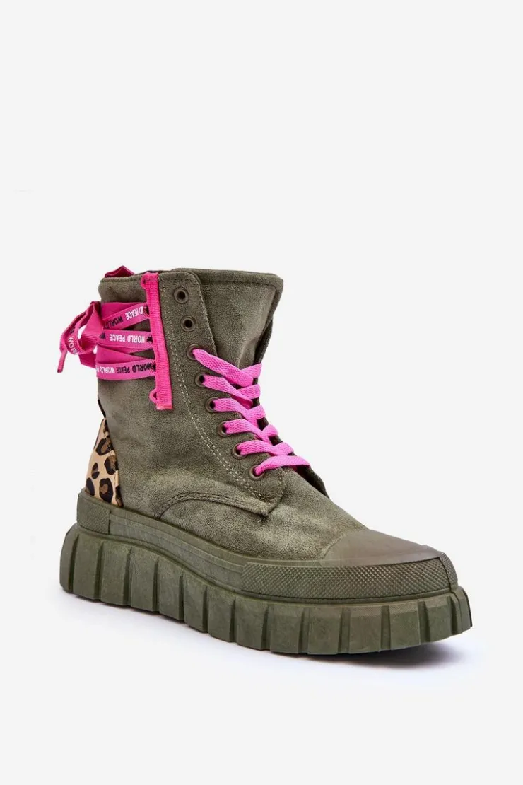 Boto Botki Sznurowane|Botki Płaskie*Damskie Zamszowe Botki Na Platformie Zielone Raftera