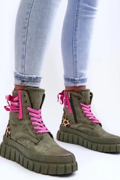 Boto Botki Sznurowane|Botki Płaskie*Damskie Zamszowe Botki Na Platformie Zielone Raftera