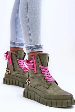 Boto Botki Sznurowane|Botki Płaskie*Damskie Zamszowe Botki Na Platformie Zielone Raftera