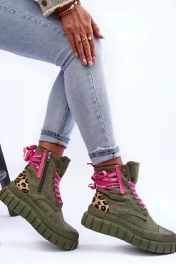 Boto Botki Sznurowane|Botki Płaskie*Damskie Zamszowe Botki Na Platformie Zielone Raftera