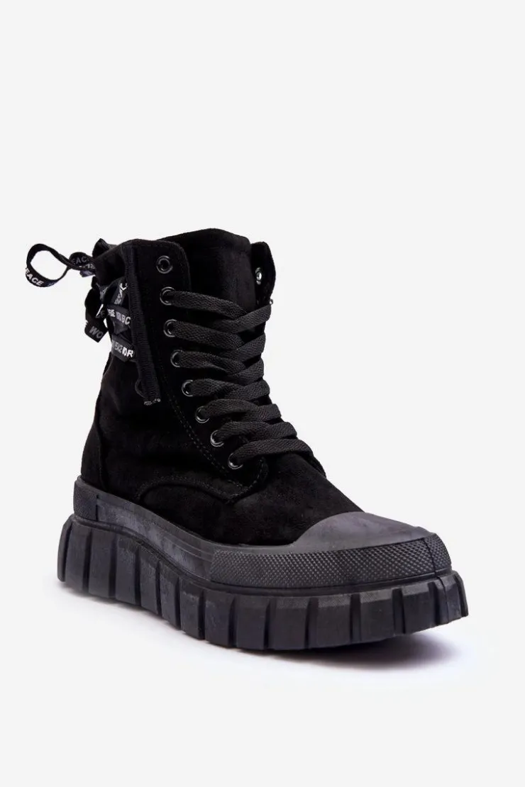 Boto Botki Sznurowane|Czarne Botki*Damskie Zamszowe Botki Na Platformie Czarne Raftera