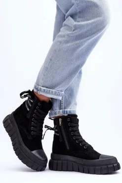 Boto Botki Sznurowane|Czarne Botki*Damskie Zamszowe Botki Na Platformie Czarne Raftera