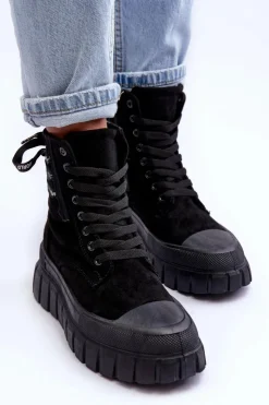 Boto Botki Sznurowane|Czarne Botki*Damskie Zamszowe Botki Na Platformie Czarne Raftera