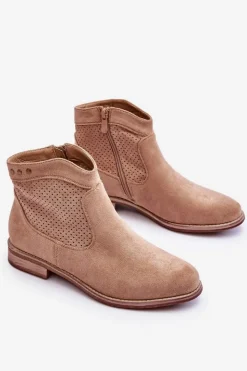Damskie Damskie buty S.Barski Damskie Zamszowe Botki Na Płaskim Obcasie Beżowe Liana