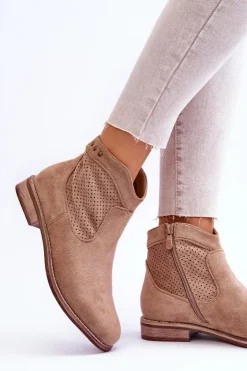 Damskie Damskie buty S.Barski Damskie Zamszowe Botki Na Płaskim Obcasie Beżowe Liana