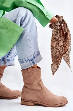 Damskie buty S.Barski Botki Wiosenne|Czarne Botki*Damskie Zamszowe Botki Na Płaskim Obcasie Beżowe Fiorenz