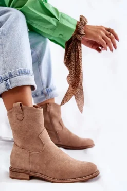 Damskie buty S.Barski Botki Wiosenne|Czarne Botki*Damskie Zamszowe Botki Na Płaskim Obcasie Beżowe Fiorenz