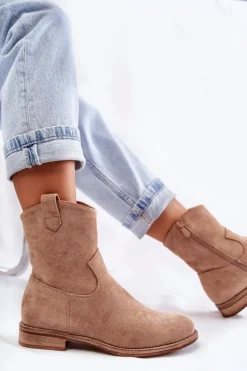 Damskie buty S.Barski Botki Wiosenne|Czarne Botki*Damskie Zamszowe Botki Na Płaskim Obcasie Beżowe Fiorenz